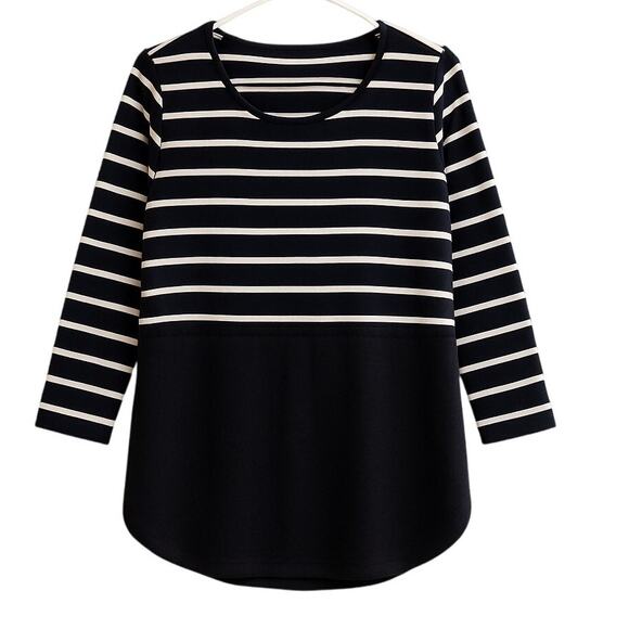 Joe Fresh Women’s Striped Long Sleeve Top Navy White Colorblock Size M - Picture 2 of 6